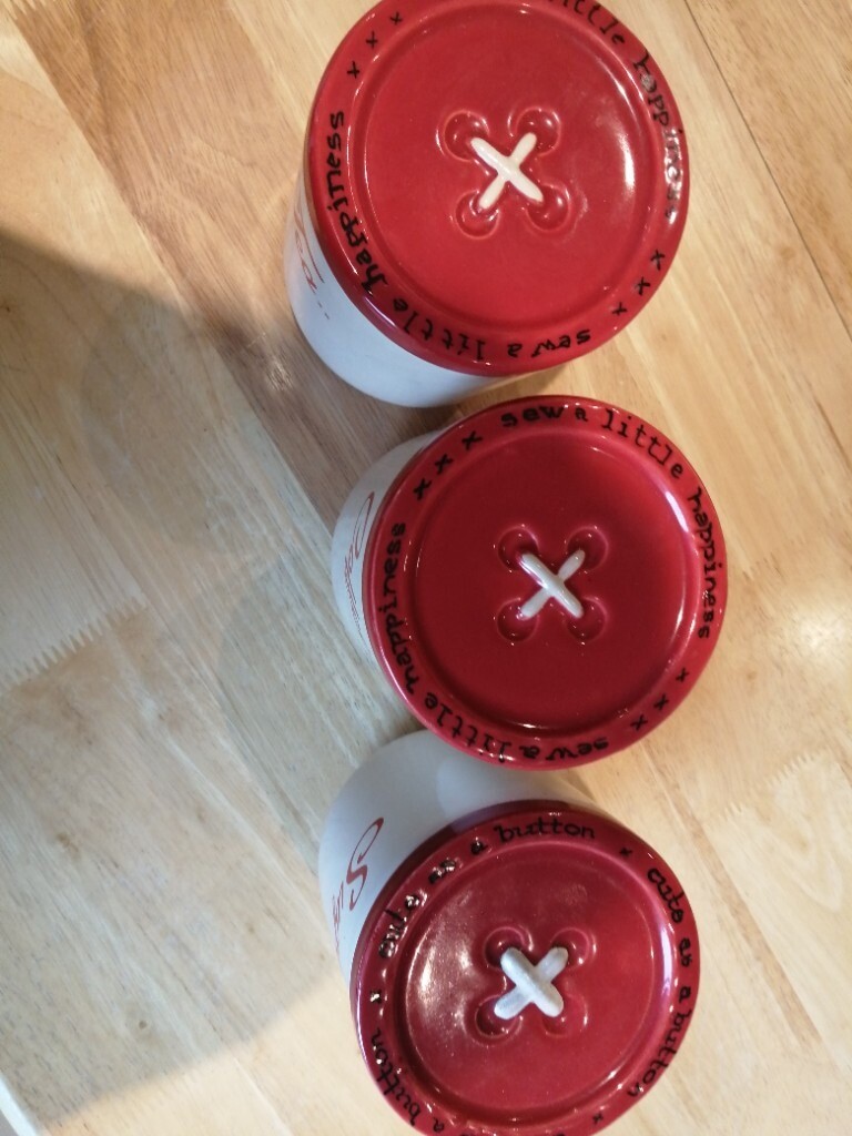 red and cream tea coffee sugar canisters